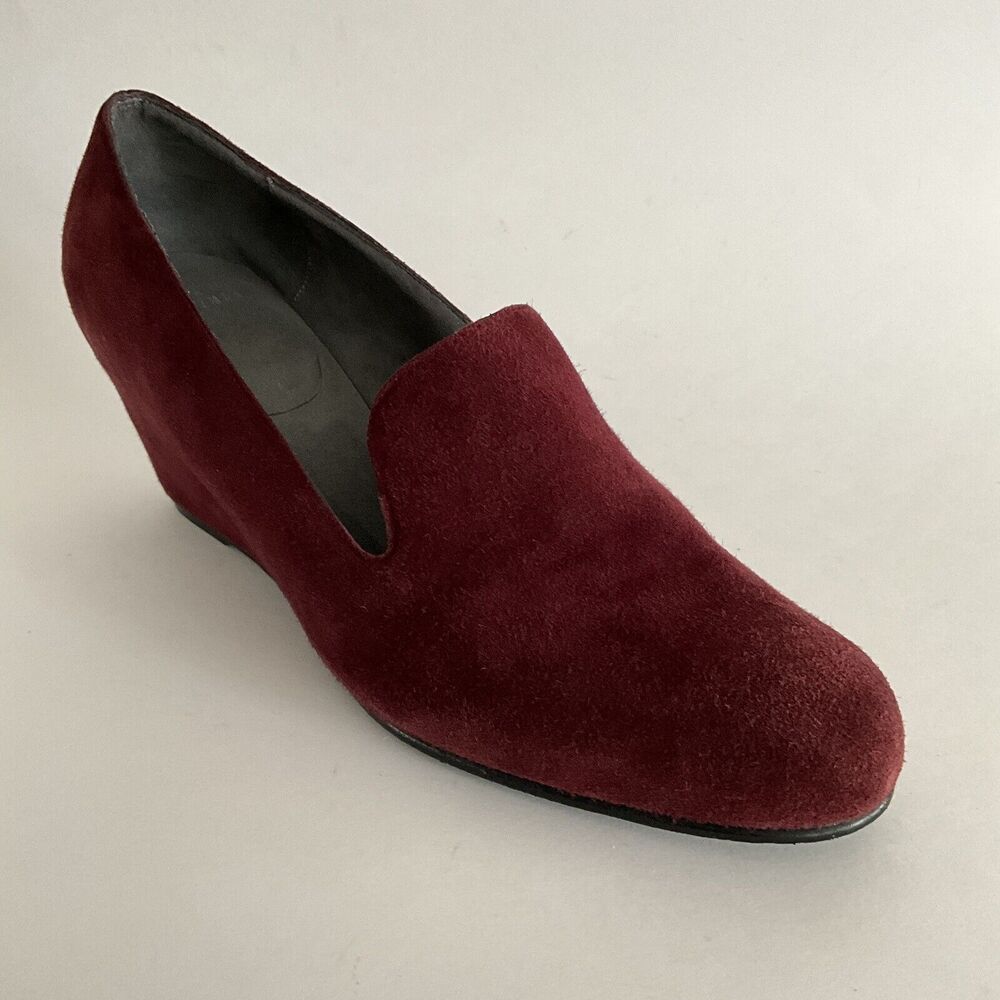 Stuart Weitzman Wedge Burgundy Slip-on Pumps 10 - Picture 12 of 13